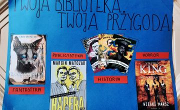 Plakat zachęcający do czytania czytelników biblioteki szkolnej